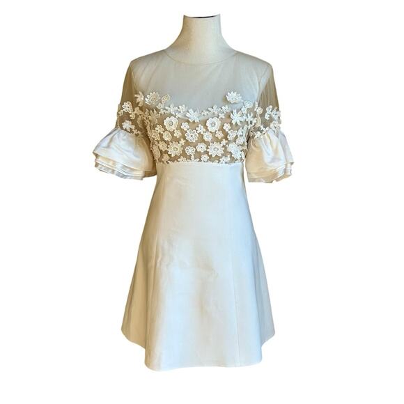 Rime Arodaky Astaire embroidered tulle, crepe and organza mini dress sz 42/ US s - Picture 6 of 12